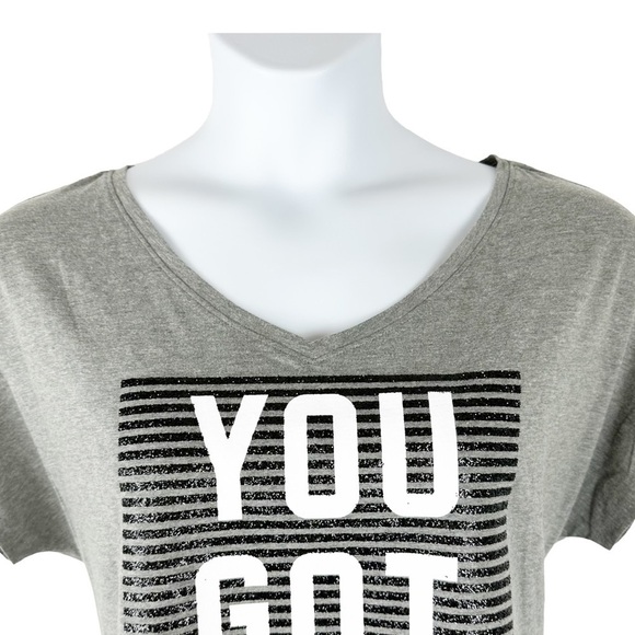 Gray and Black Stripe Glitter Embellished You've Got This Graphic Tee Size 14/16 - Picture 4 of 11